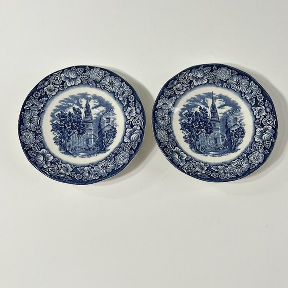 4 Vtg Liberty Blue Old North Church 5.75 inches saucersColonial Scenes Pre-Owned - Picture 5 of 13